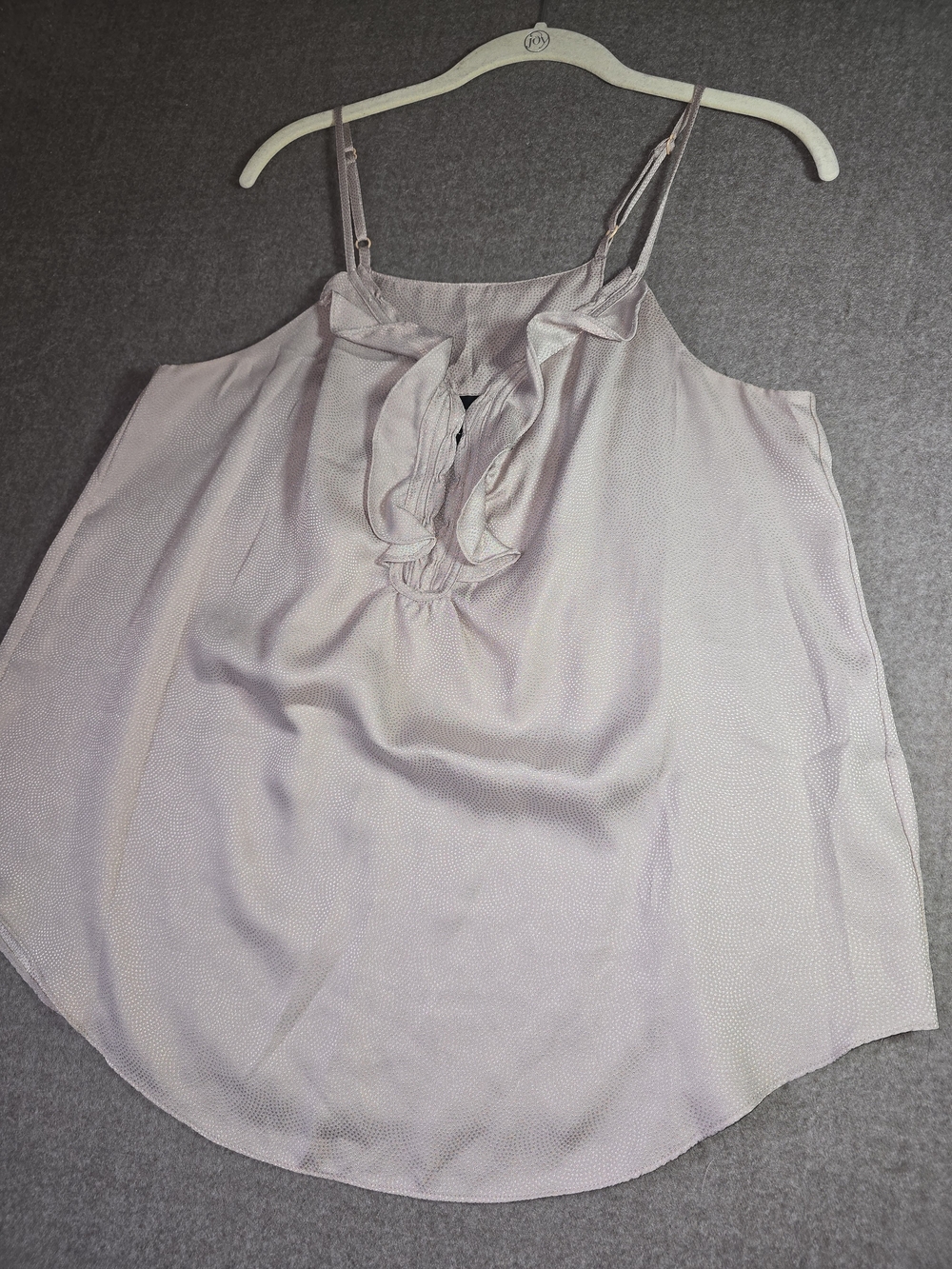 Apostrophe Light Beige/Silver Ruffle-Front Skinny Strap Camisole Women's Lg